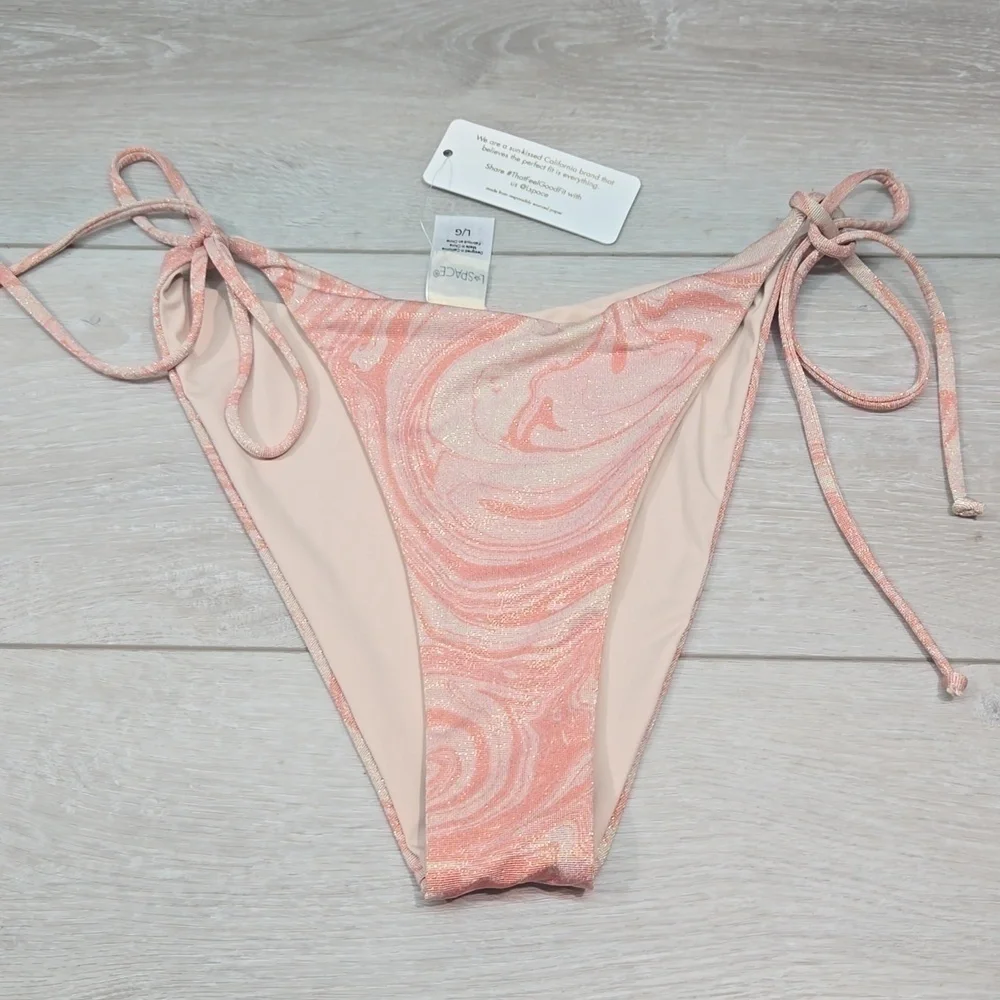 NWT L Space Women Lennox Metallic Side Ties swim bikini bottom swirled up L
